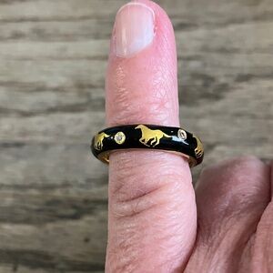 Black and Gold Enamel Horse Ring With Diamonds.
